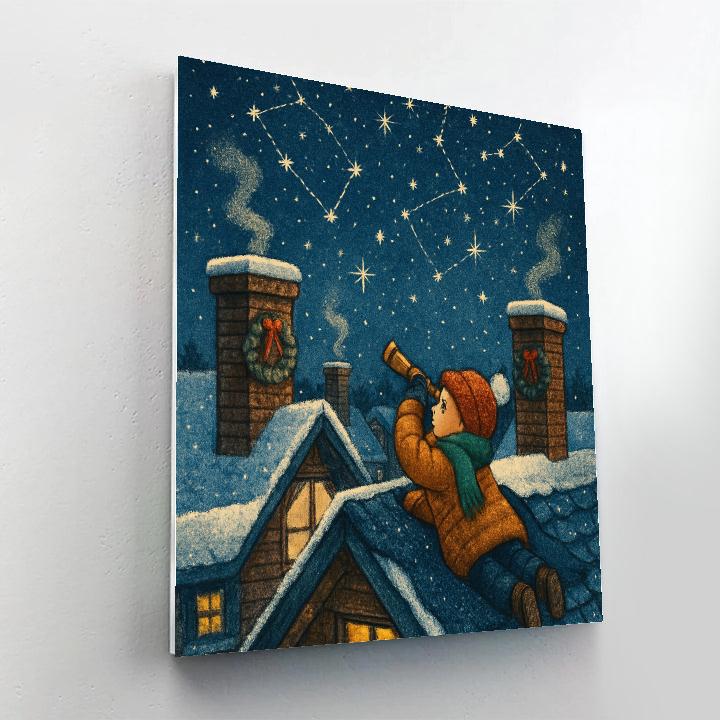 Christmas Stargazer On The Rooftop painting number kit