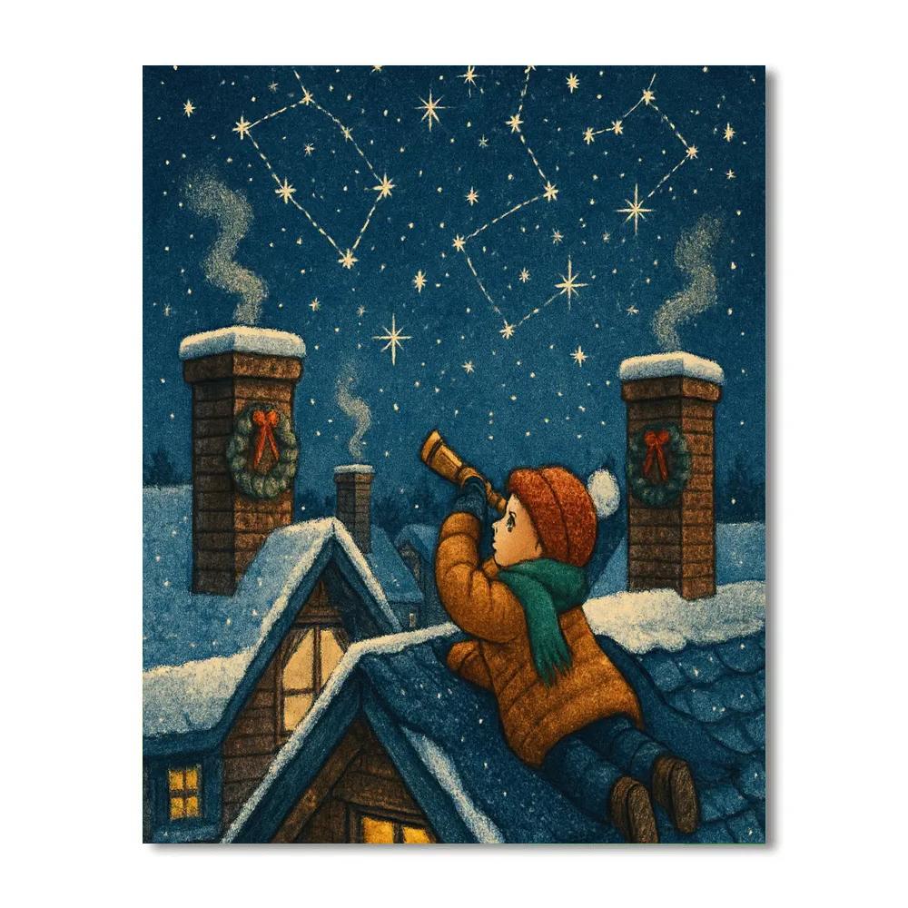Christmas Stargazer On The Rooftop painting number kit