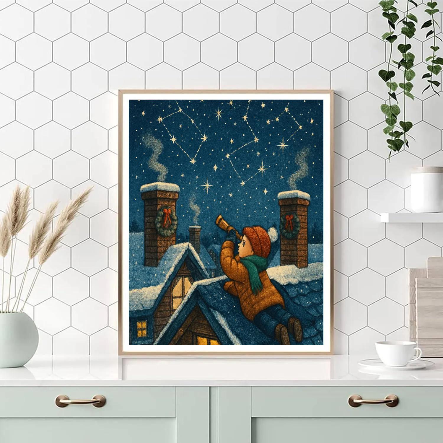 Christmas Stargazer On The Rooftop painting number kit