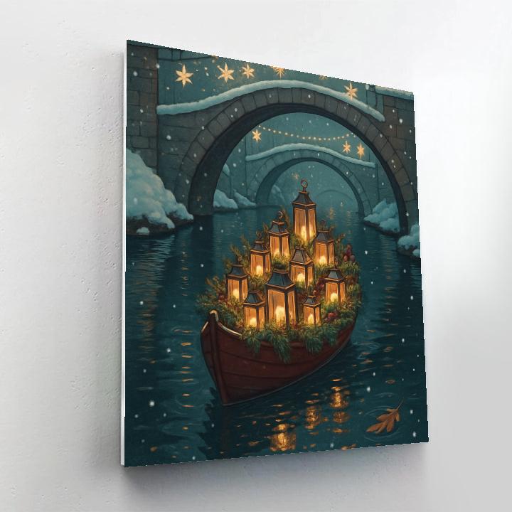 Christmas Lantern Boat On The Canal Painting by numbers kit