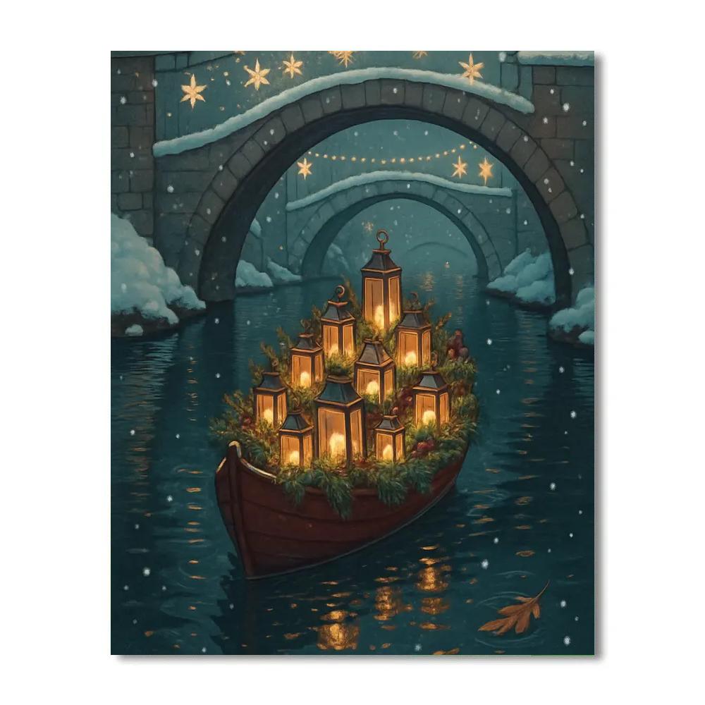 Christmas Lantern Boat On The Canal Painting by numbers kit