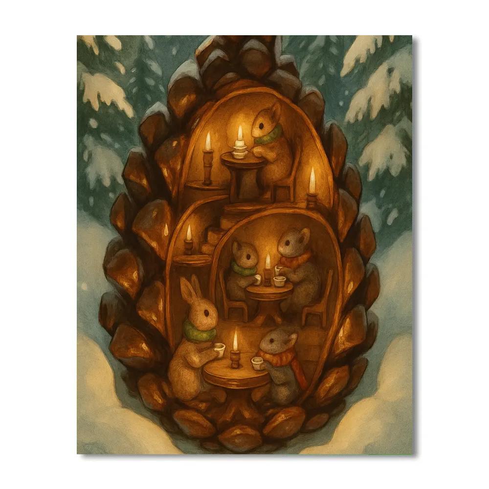 Christmas Tea Party Inside A Pinecone DIY paint by numbers