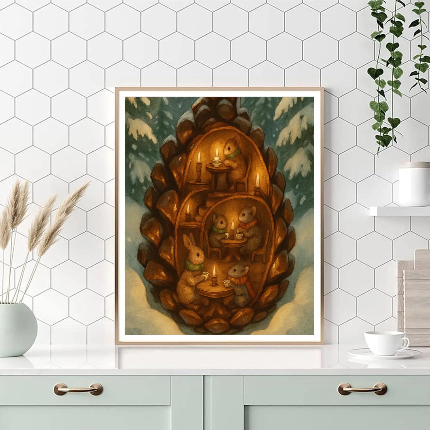 Christmas Tea Party Inside A Pinecone DIY paint by numbers