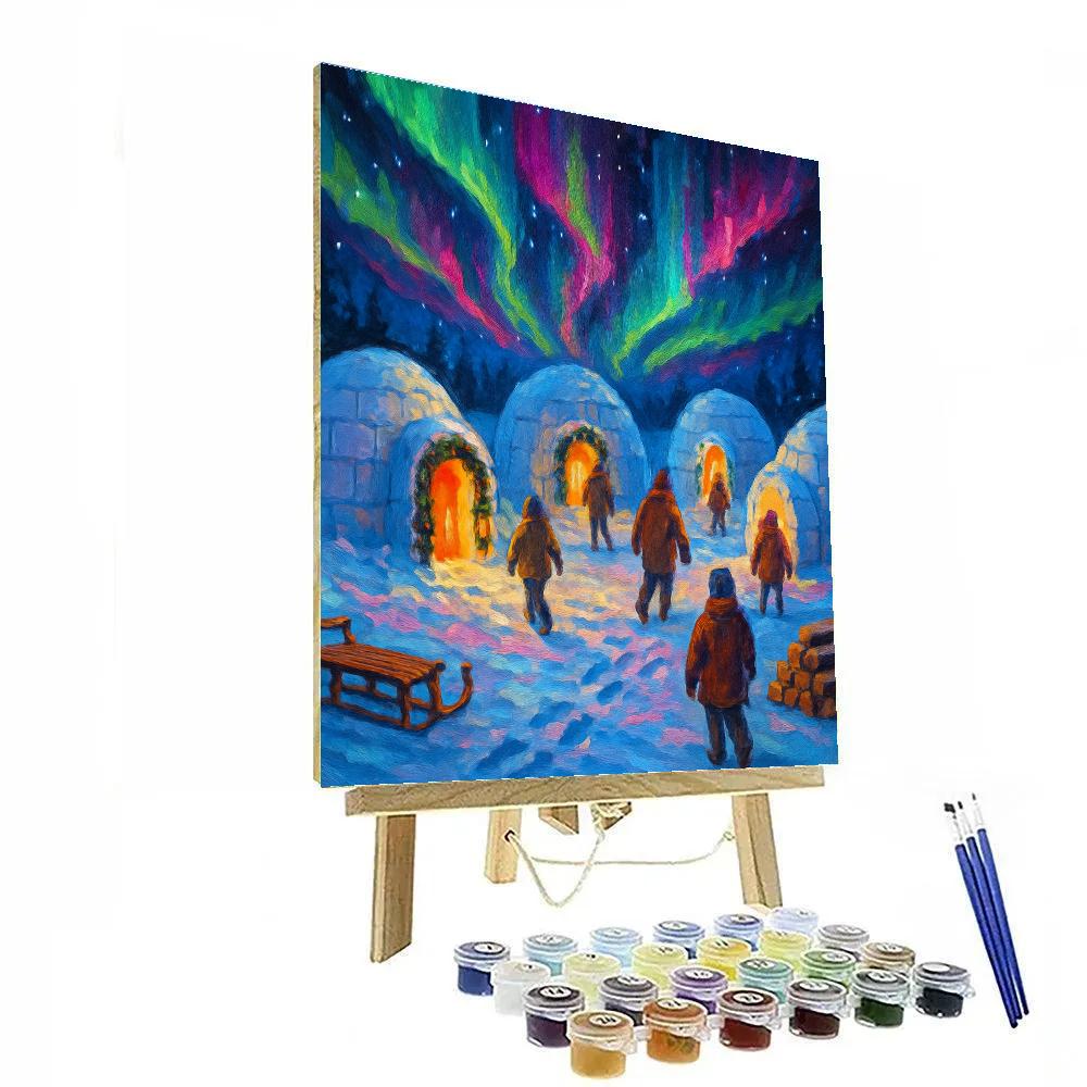 Northern Lights Over The Christmas Igloos Paint by numbers kits