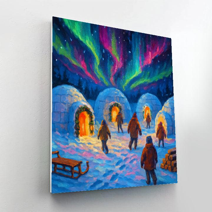 Northern Lights Over The Christmas Igloos Paint by numbers kits