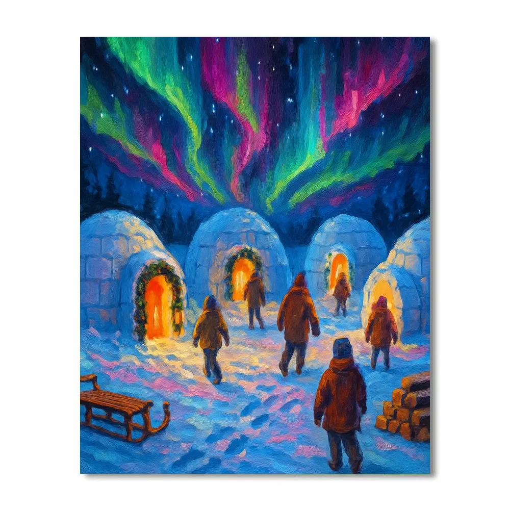 Northern Lights Over The Christmas Igloos Paint by numbers kits
