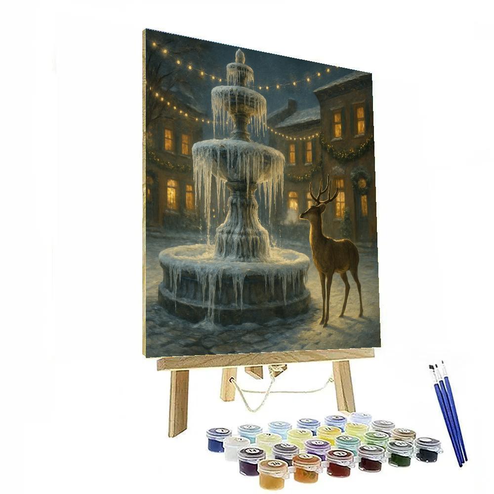 Christmas Deer At The Frozen Fountain Paint by numbers kits