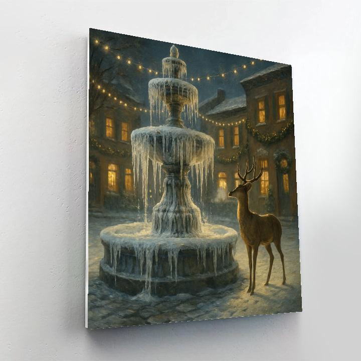 Christmas Deer At The Frozen Fountain Paint by numbers kits