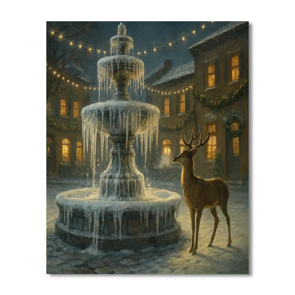 Christmas Deer At The Frozen Fountain Paint by numbers kits