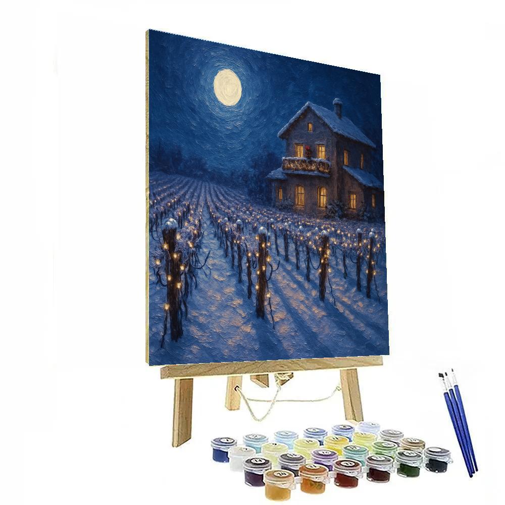 Christmas Moon Over The Snowy Vineyard Painting by numbers kit