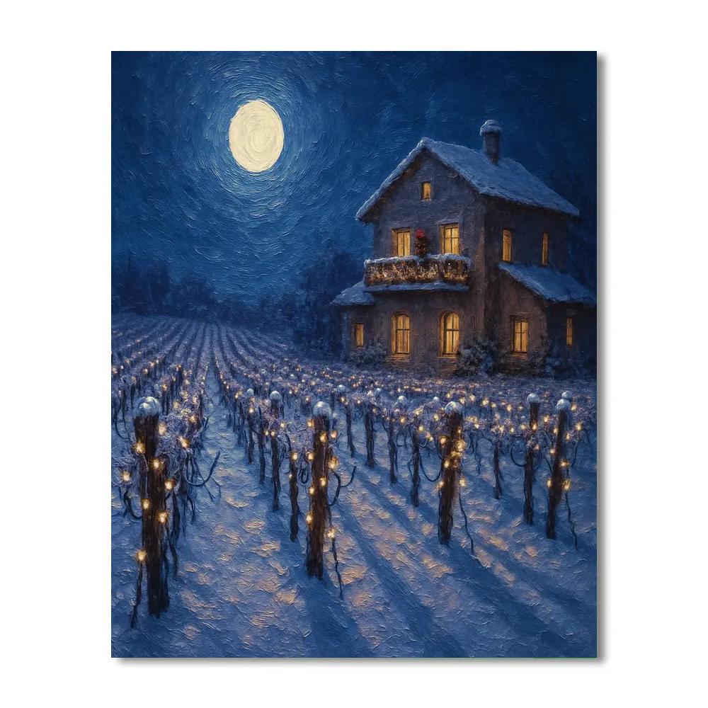 Christmas Moon Over The Snowy Vineyard Painting by numbers kit