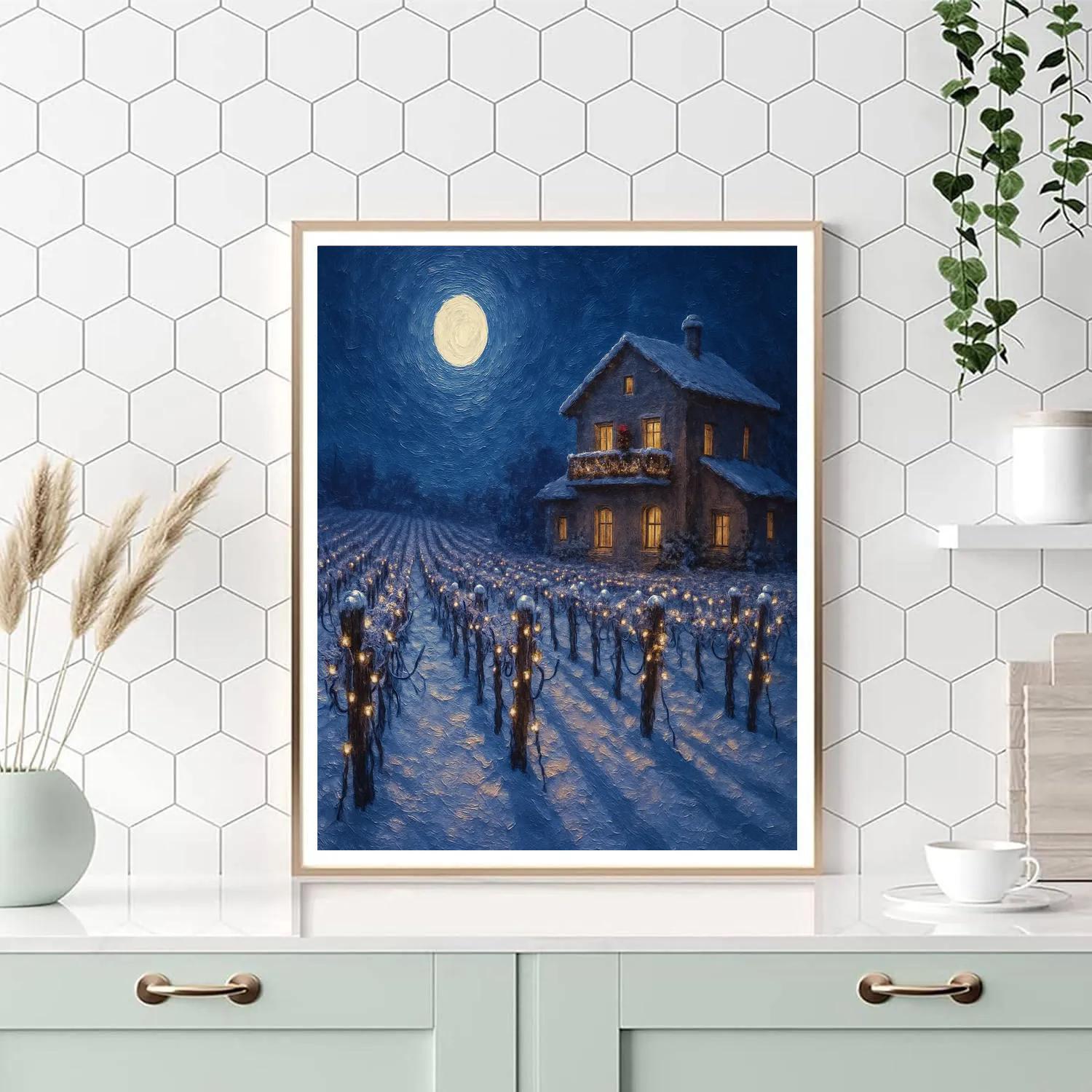 Christmas Moon Over The Snowy Vineyard Painting by numbers kit