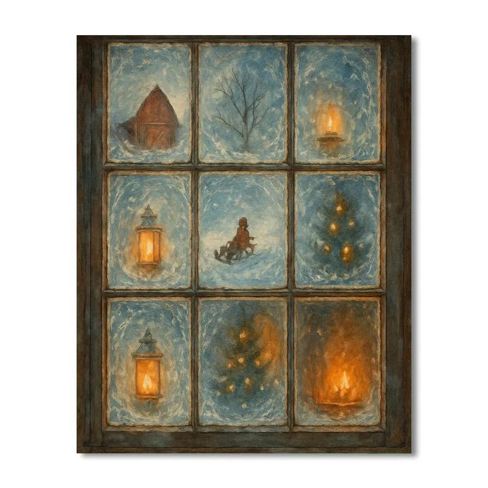 Christmas Reflections In The Frozen Windowpanes Paint by numbers kits