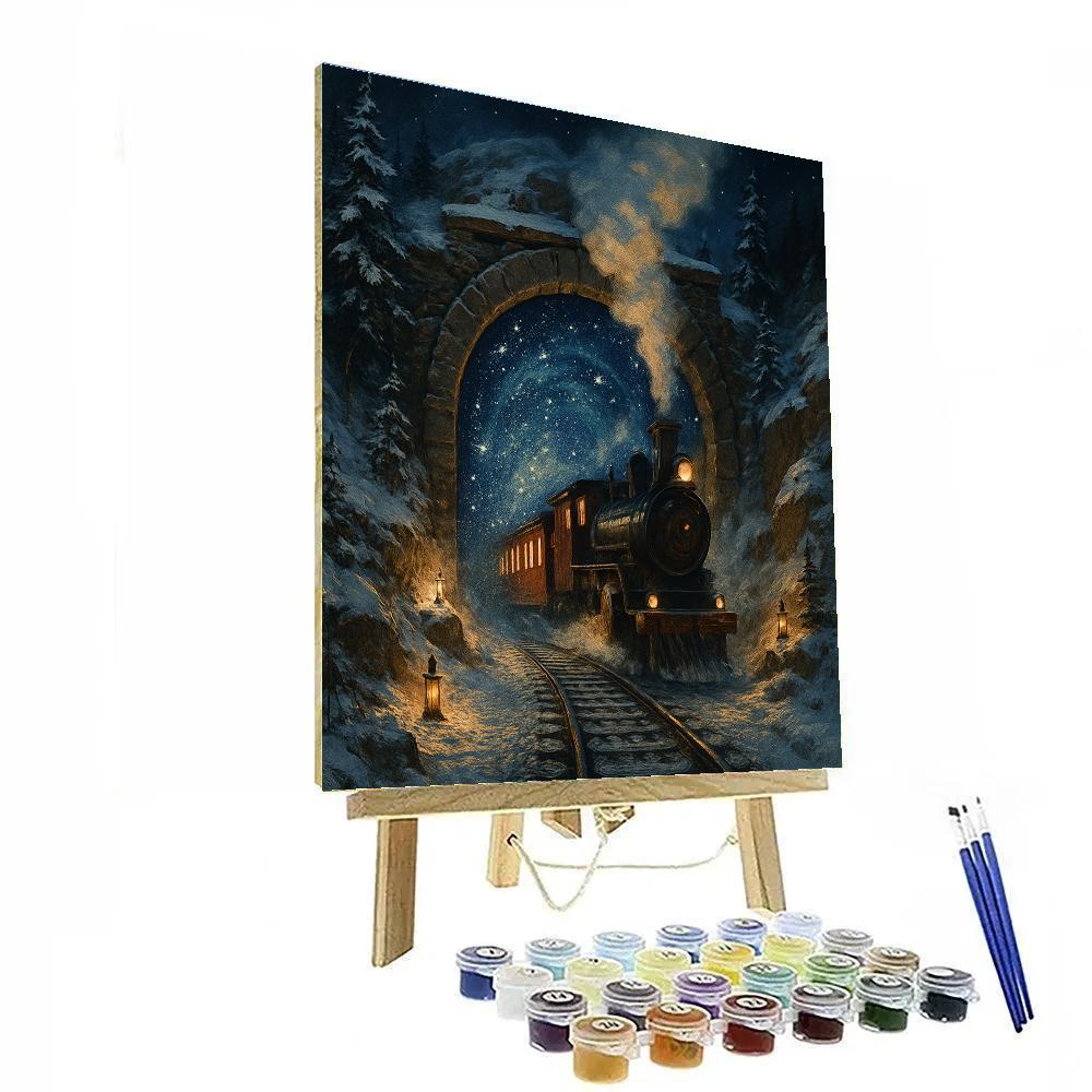 Starry Christmas Train Tunnel painting number kit