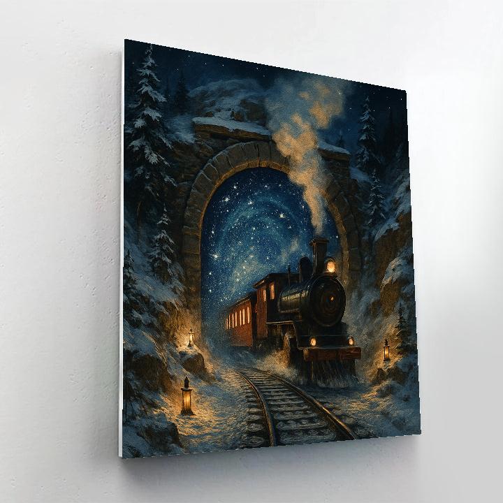Starry Christmas Train Tunnel painting number kit