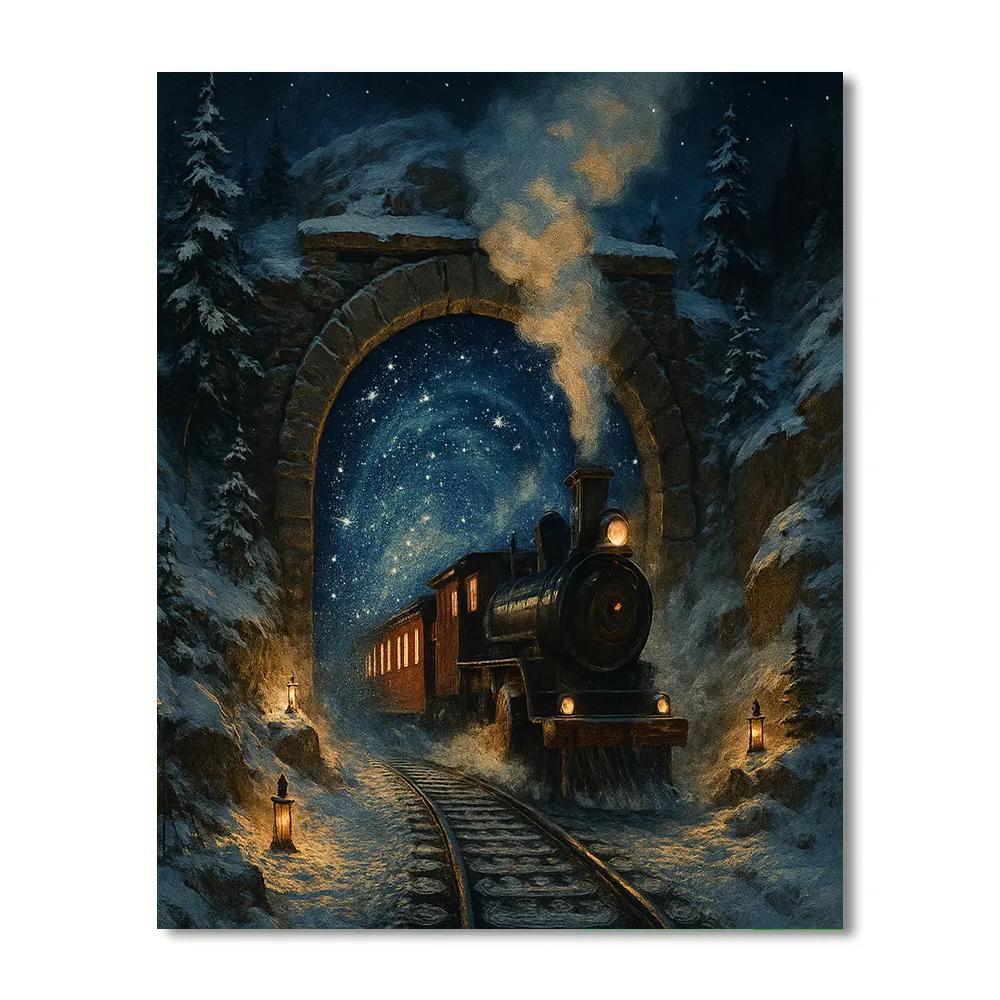 Starry Christmas Train Tunnel painting number kit