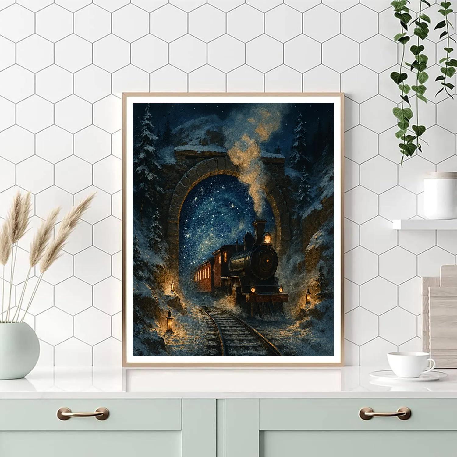 Starry Christmas Train Tunnel painting number kit