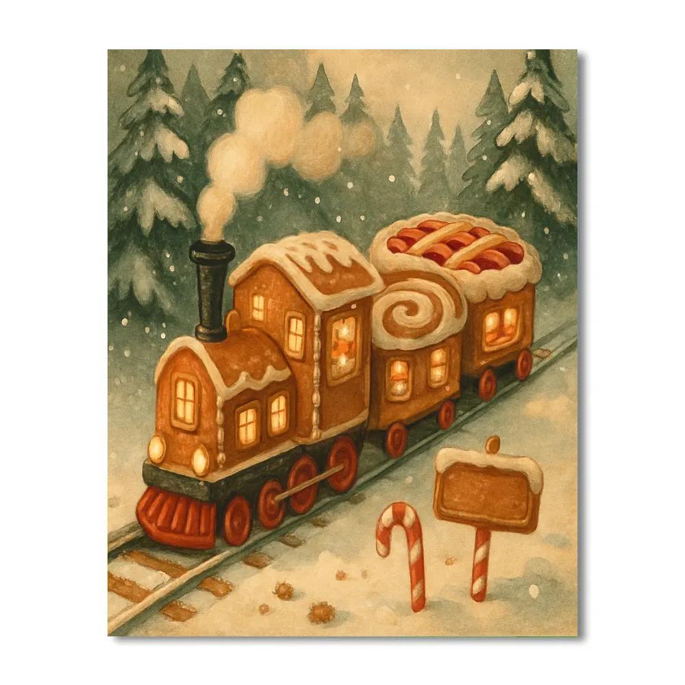 Christmas Bakery Train In The Forest Paint by numbers art