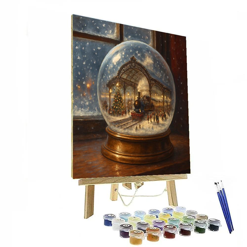 Snow Globe Train Station On Christmas Eve paint by number