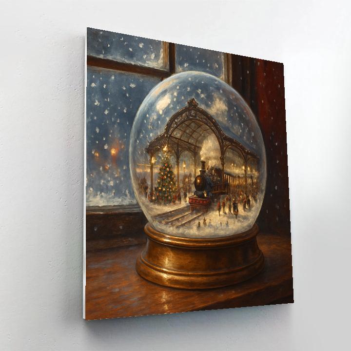 Snow Globe Train Station On Christmas Eve paint by number
