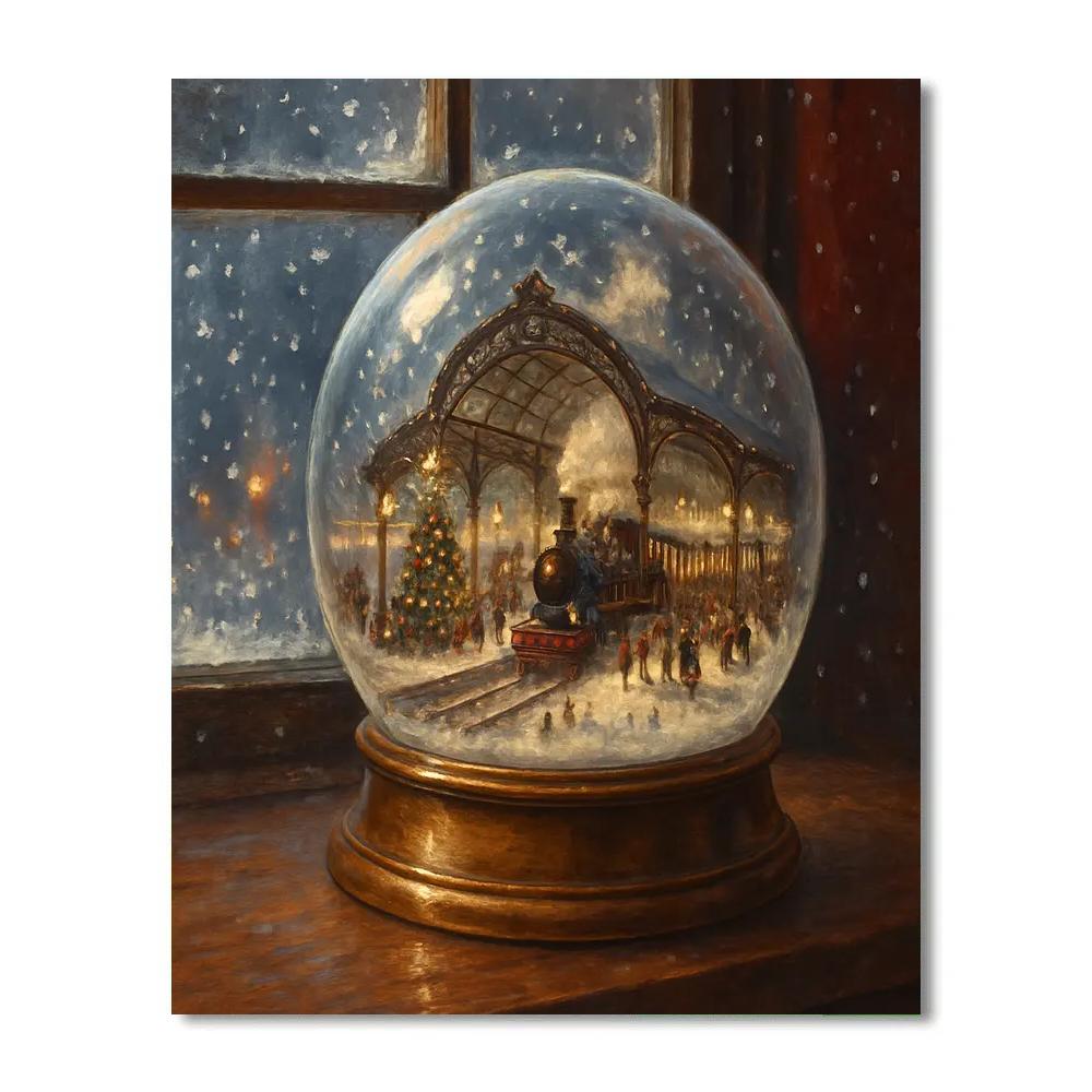 Snow Globe Train Station On Christmas Eve paint by number