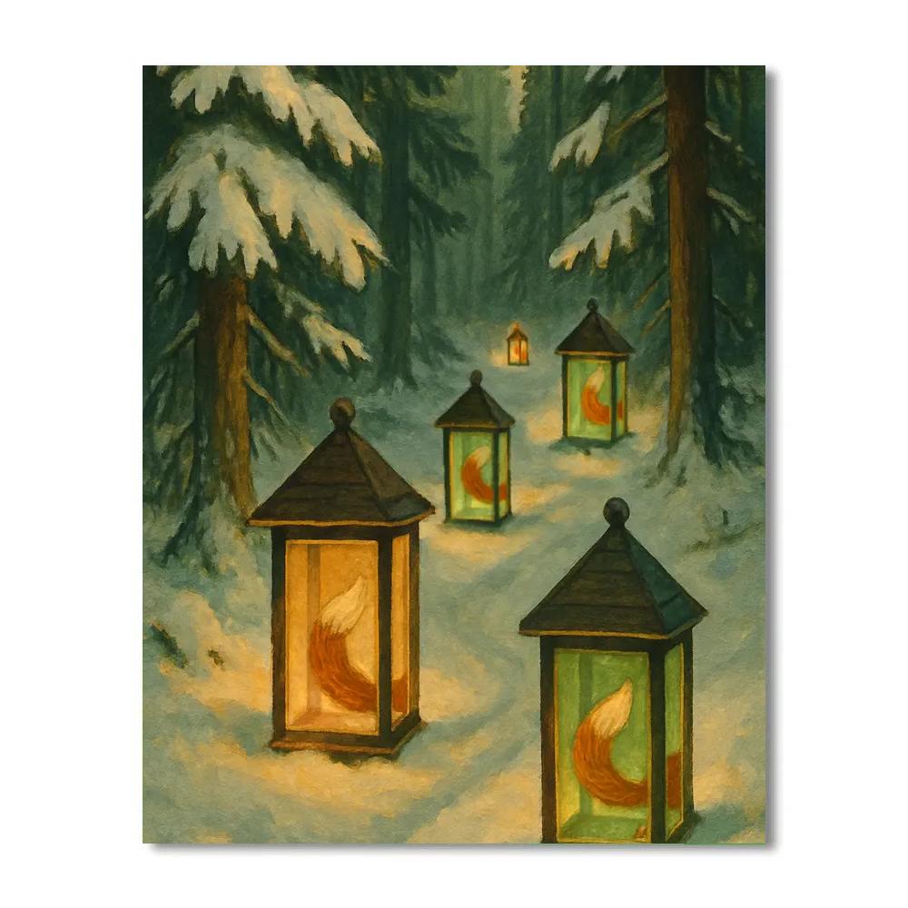 Christmas Lantern Fox Trail Painting by numbers kit