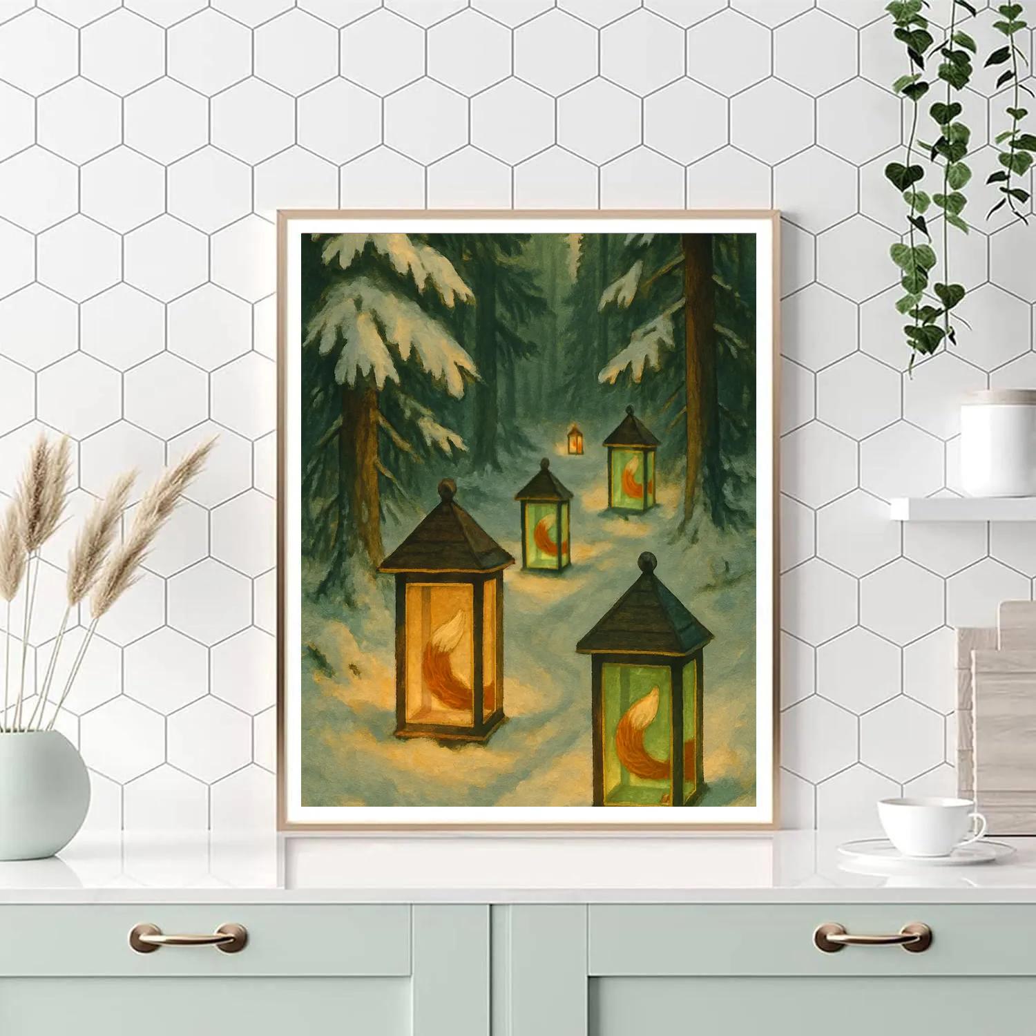 Christmas Lantern Fox Trail Painting by numbers kit
