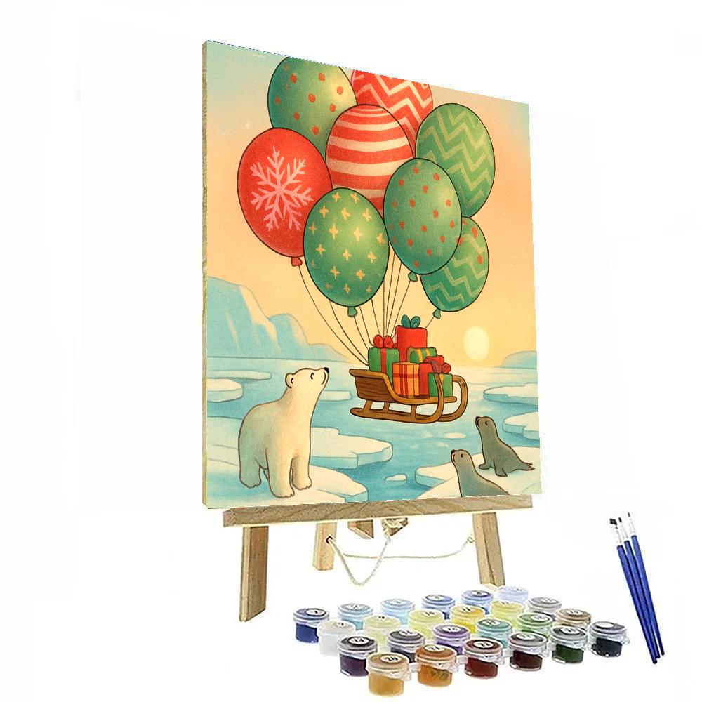Christmas Balloon Delivery Over The Arctic Paint by numbers kits