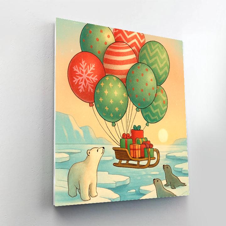Christmas Balloon Delivery Over The Arctic Paint by numbers kits