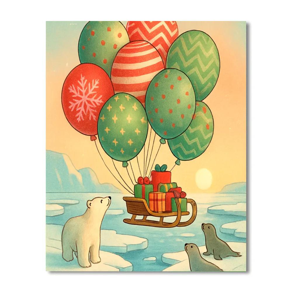 Christmas Balloon Delivery Over The Arctic Paint by numbers kits