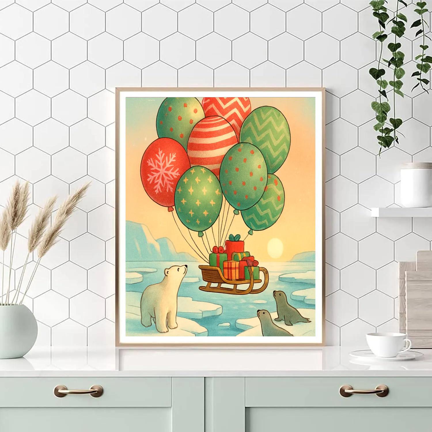 Christmas Balloon Delivery Over The Arctic Paint by numbers kits