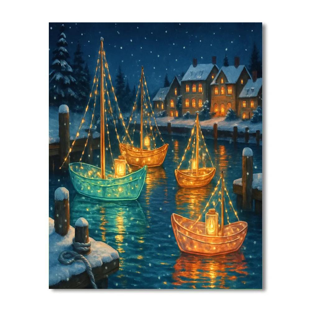 Christmas Harbor Of Glass Boats Paint by numbers kits