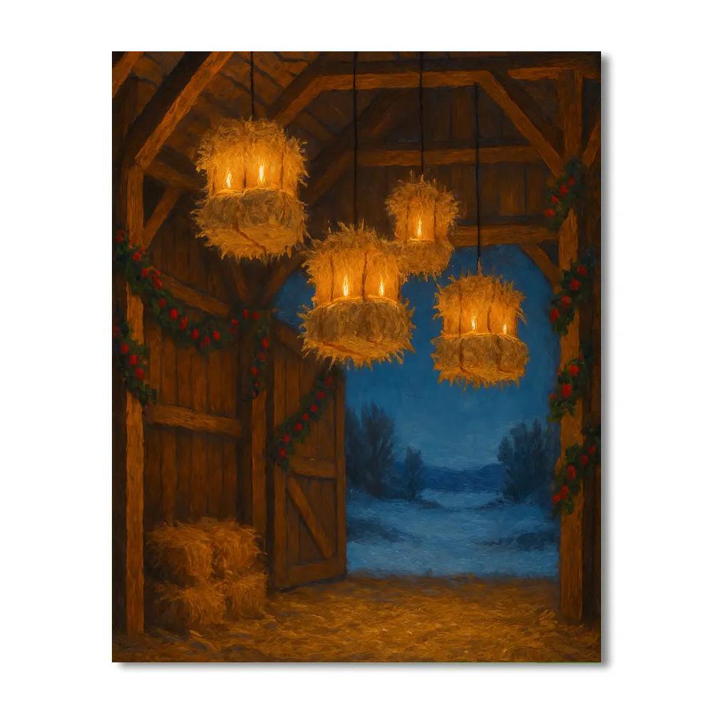 Christmas Barn Of Floating Hay Lanterns Number painting