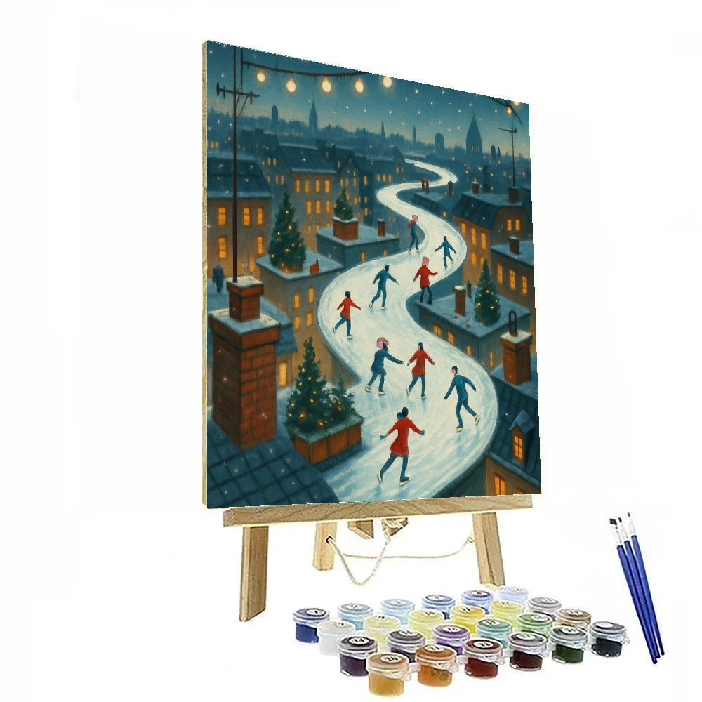Christmas Skaters On The City Rooftops paint by numbers