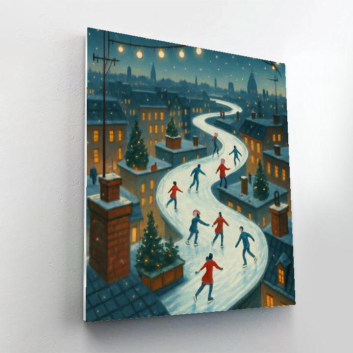 Christmas Skaters On The City Rooftops paint by numbers