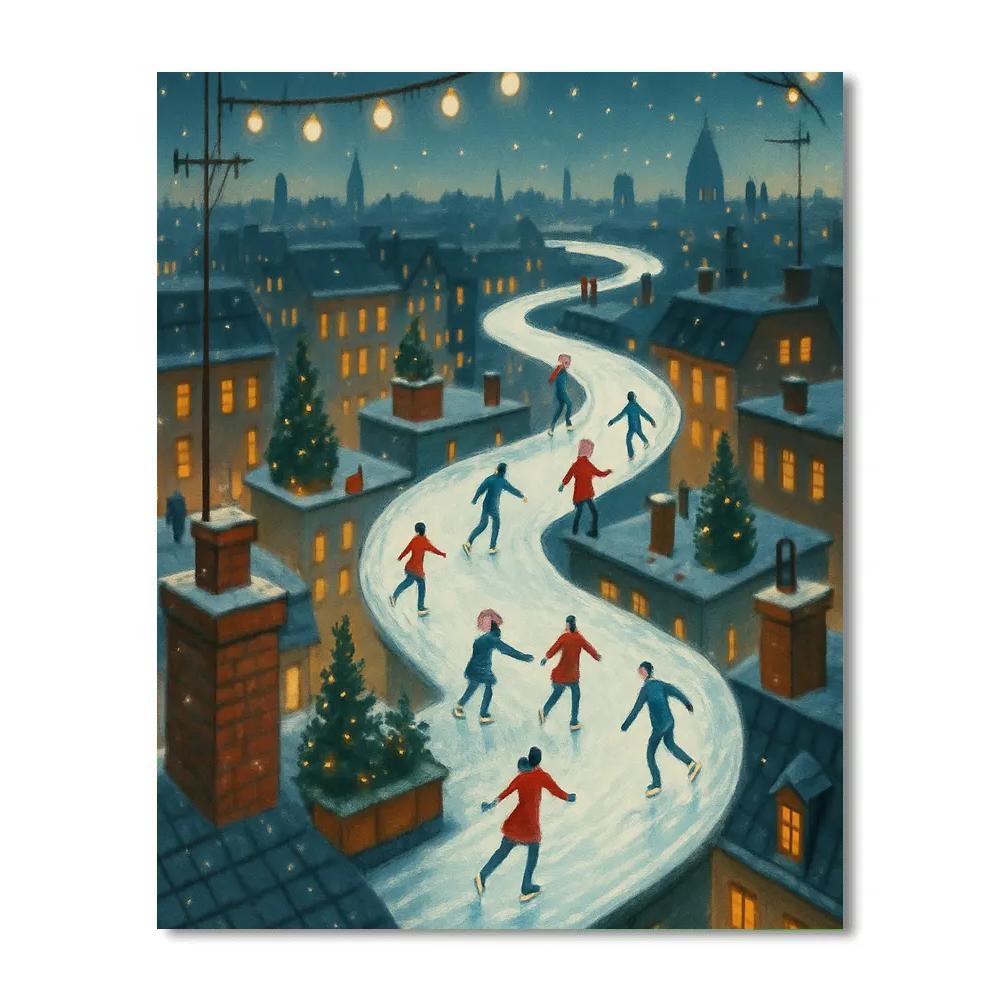Christmas Skaters On The City Rooftops paint by numbers