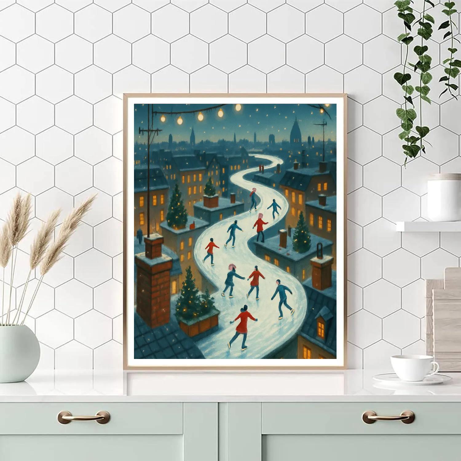 Christmas Skaters On The City Rooftops paint by numbers