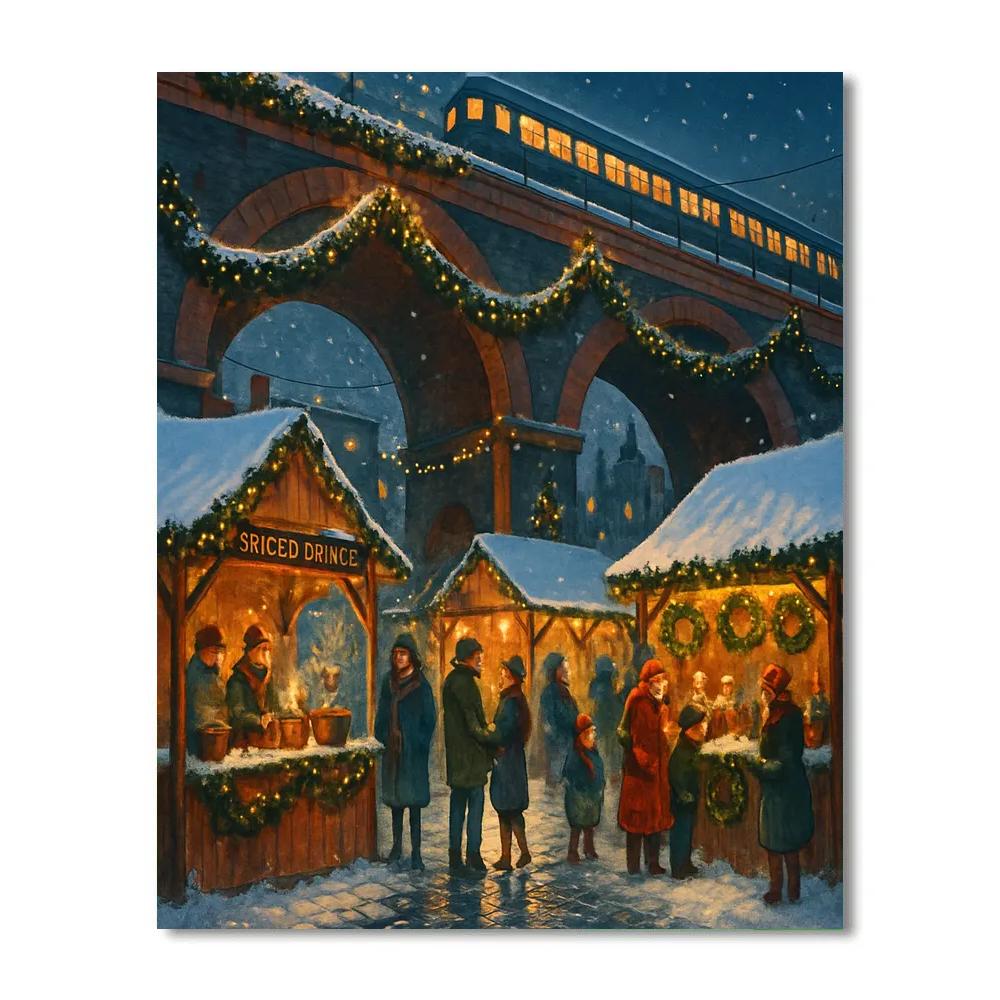 Christmas Market Beneath The Railway Bridge paint by number