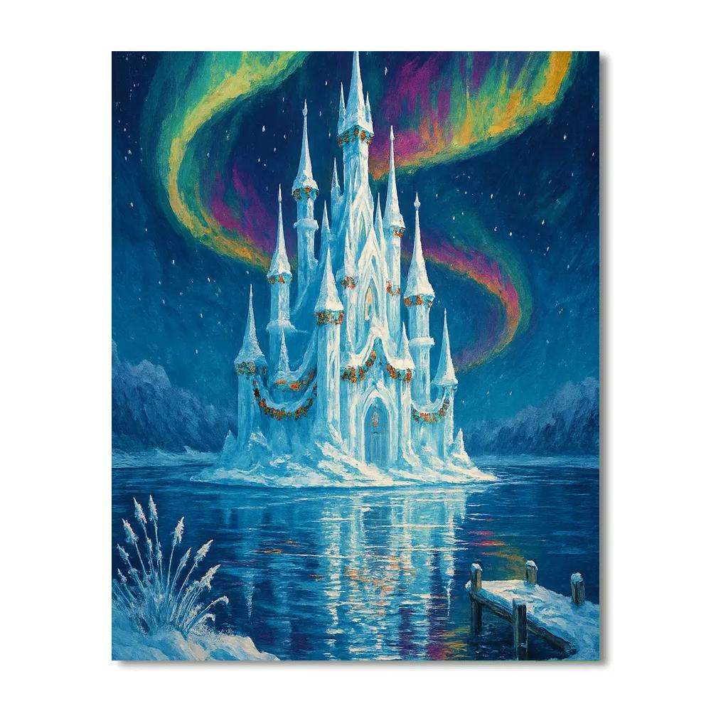 Christmas Aurora Over The Frozen Castle paint by numbers