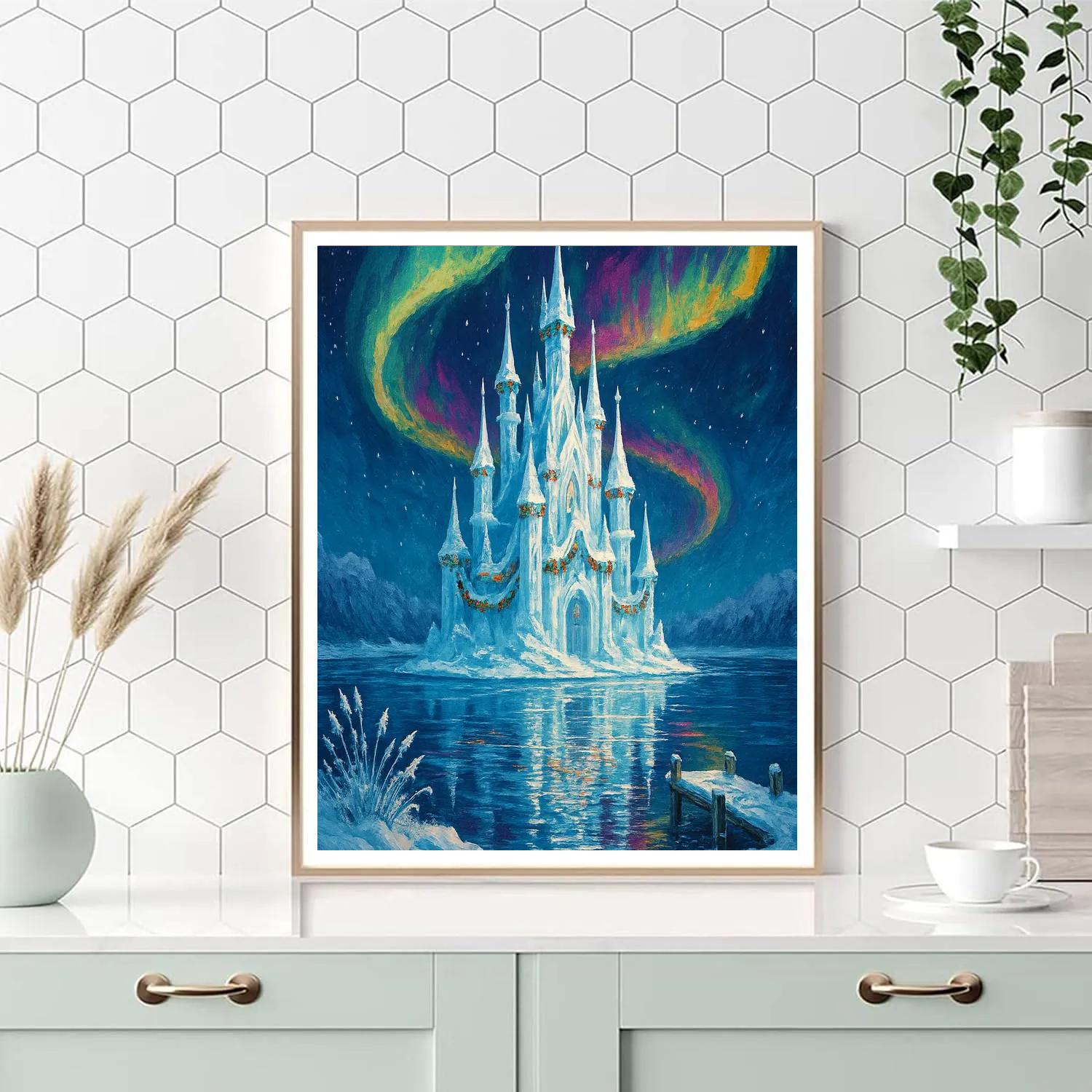 Christmas Aurora Over The Frozen Castle paint by numbers