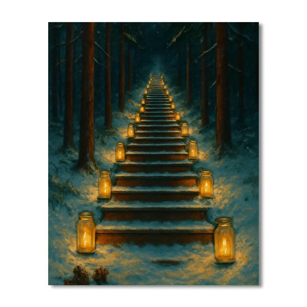 Christmas Stairway Through The Pines DIY paint by numbers