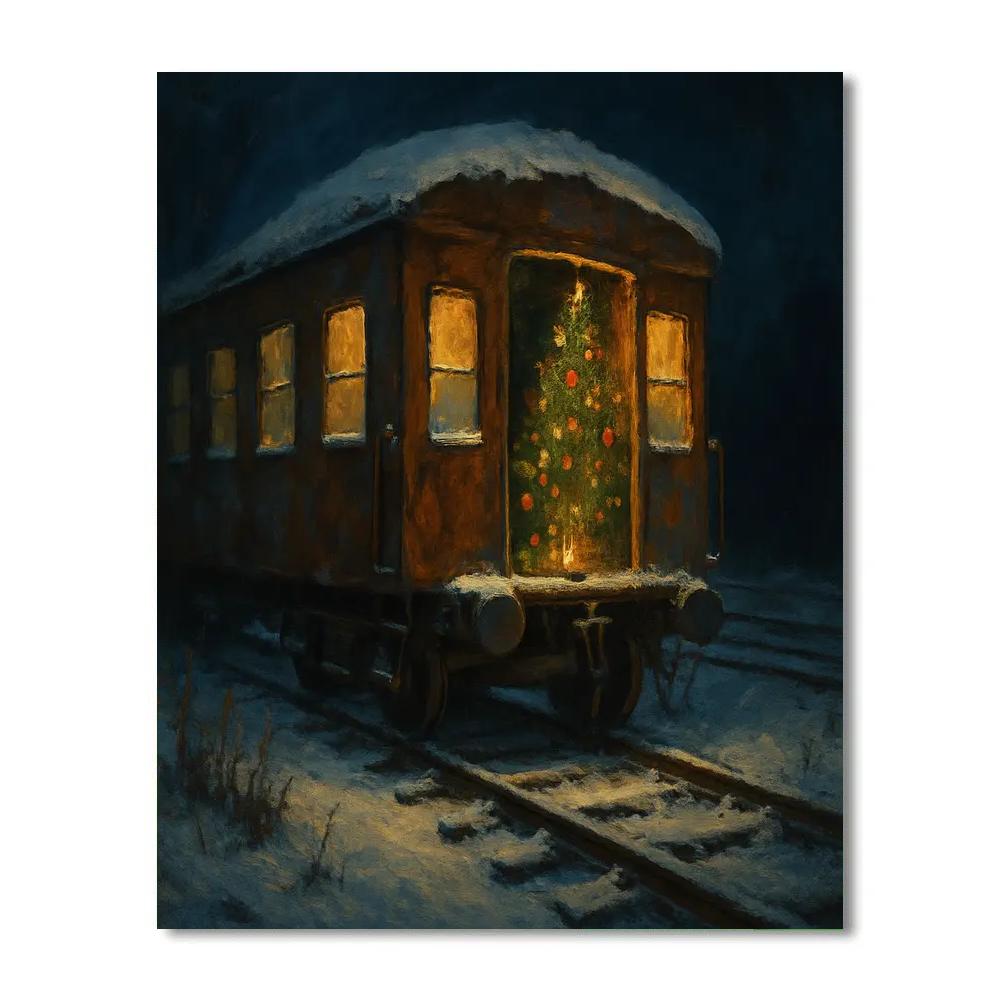 Christmas Tree In The Abandoned Train Car Painting by numbers kit