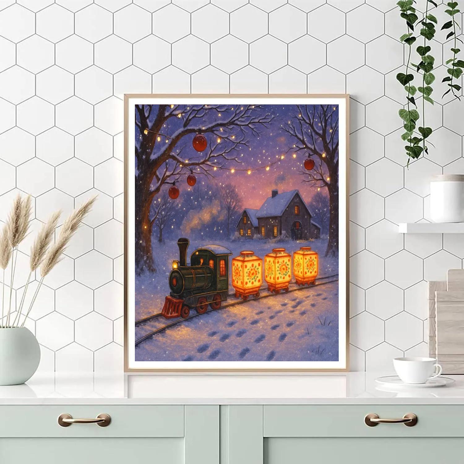Christmas Lantern Train Through The Orchard DIY paint by numbers