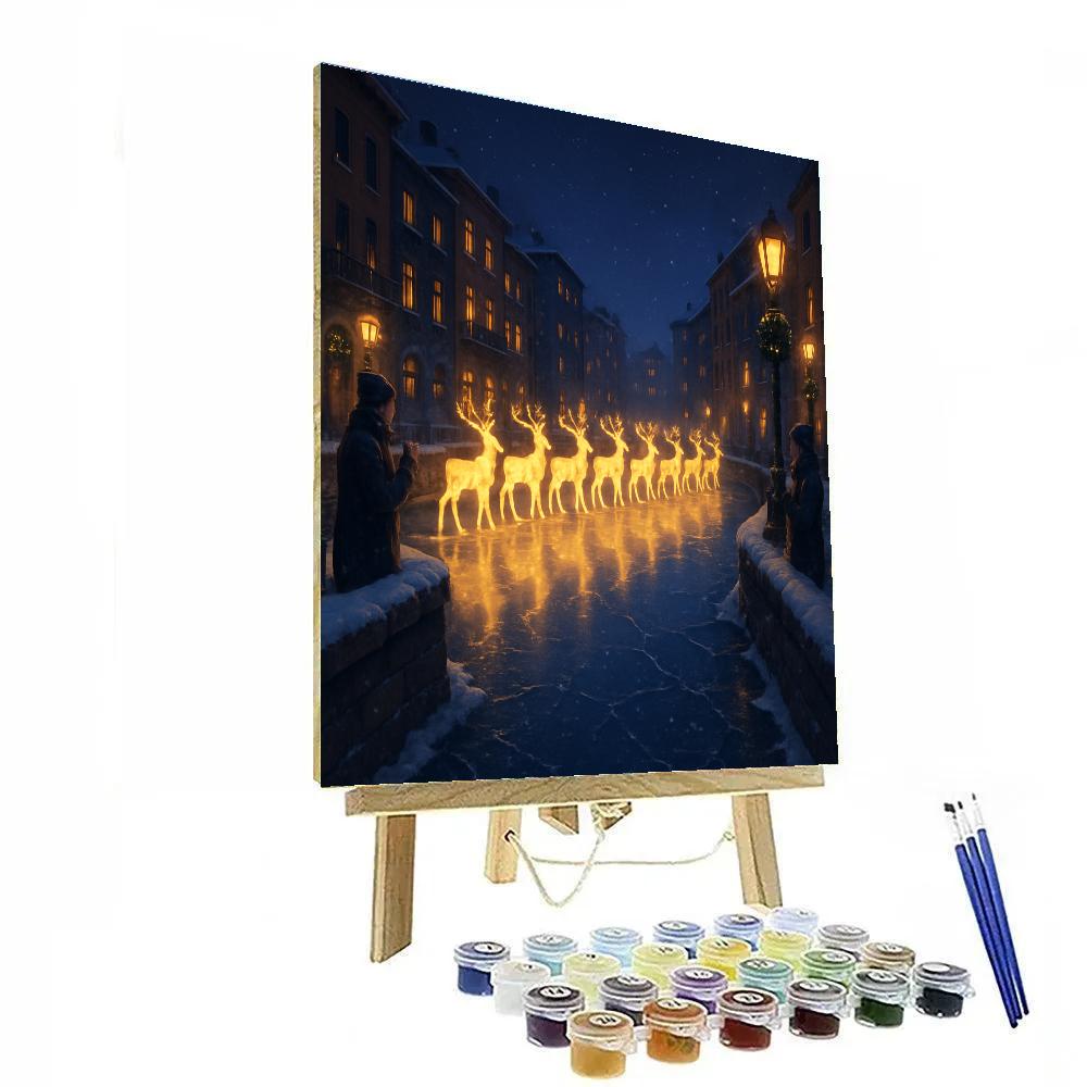 Christmas Reindeer Crossing At The City Canal paint by number