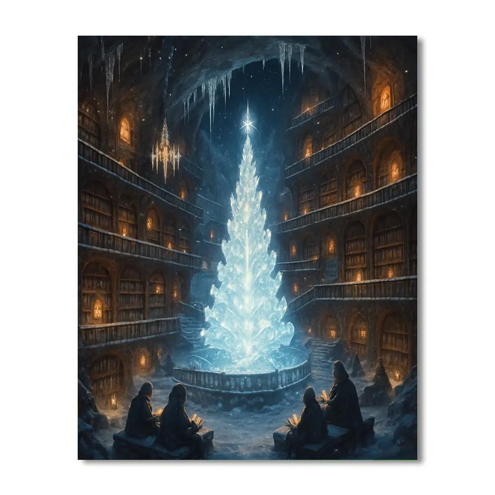 Christmas Tree Library In The Hollow Mountain painting number kit