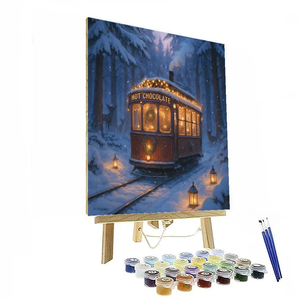 Christmas Hot Chocolate Tram Through The Forest paint by numbers