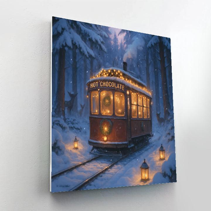 Christmas Hot Chocolate Tram Through The Forest paint by numbers