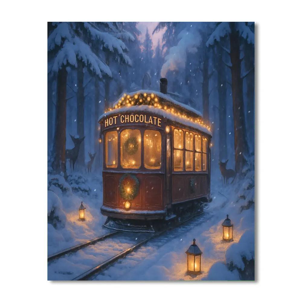 Christmas Hot Chocolate Tram Through The Forest paint by numbers