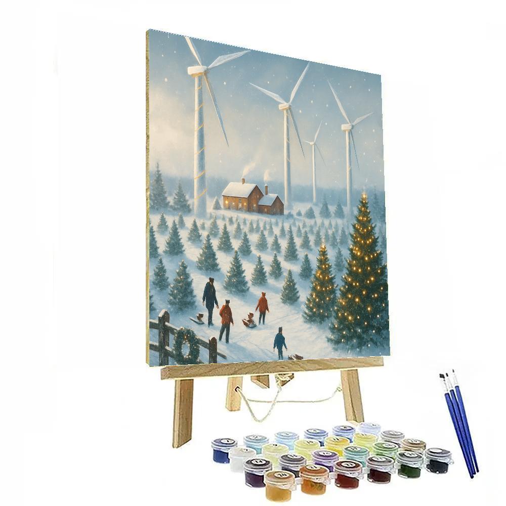 Christmas Tree Field Beneath The Wind Turbines paint by numbers