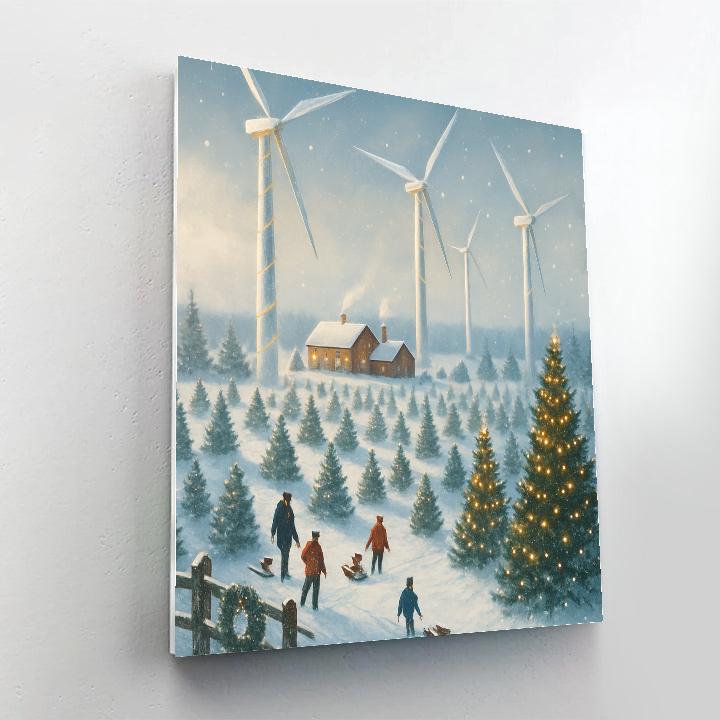 Christmas Tree Field Beneath The Wind Turbines paint by numbers